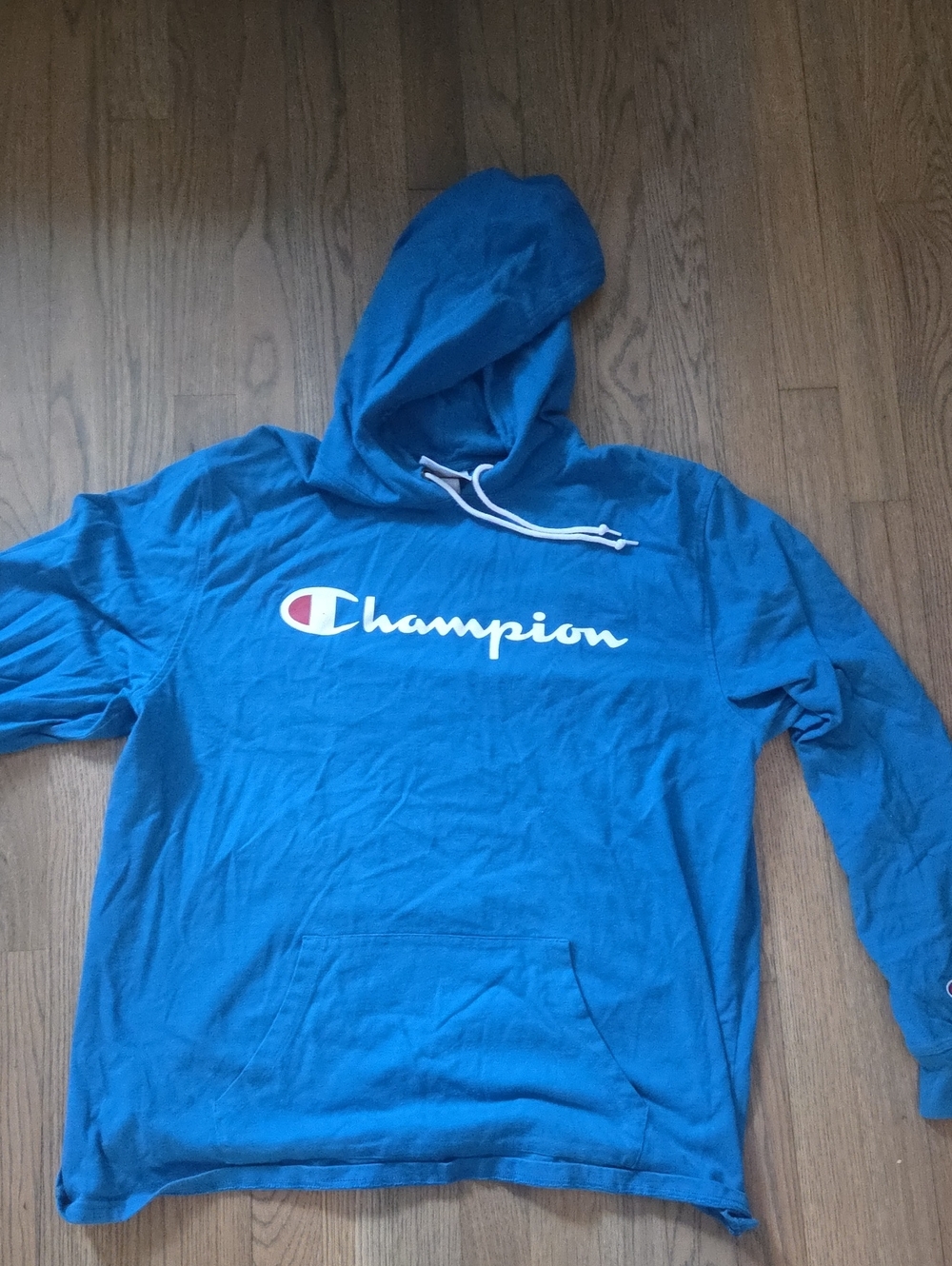 Champion Bright Blue Script Logo Pullover Hoodie